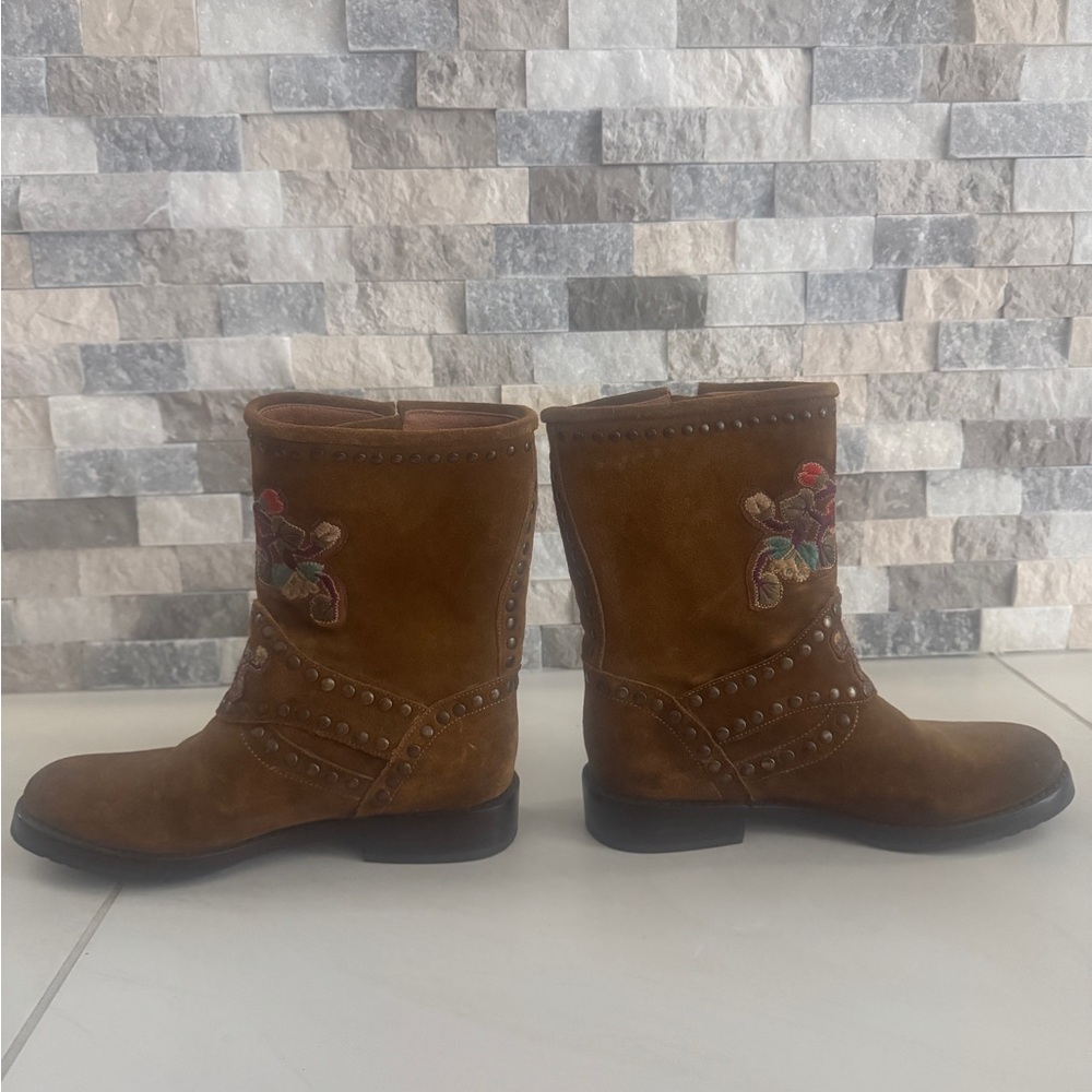 Frye Brown Embroidered Boots 38 - Picture 2 of 6